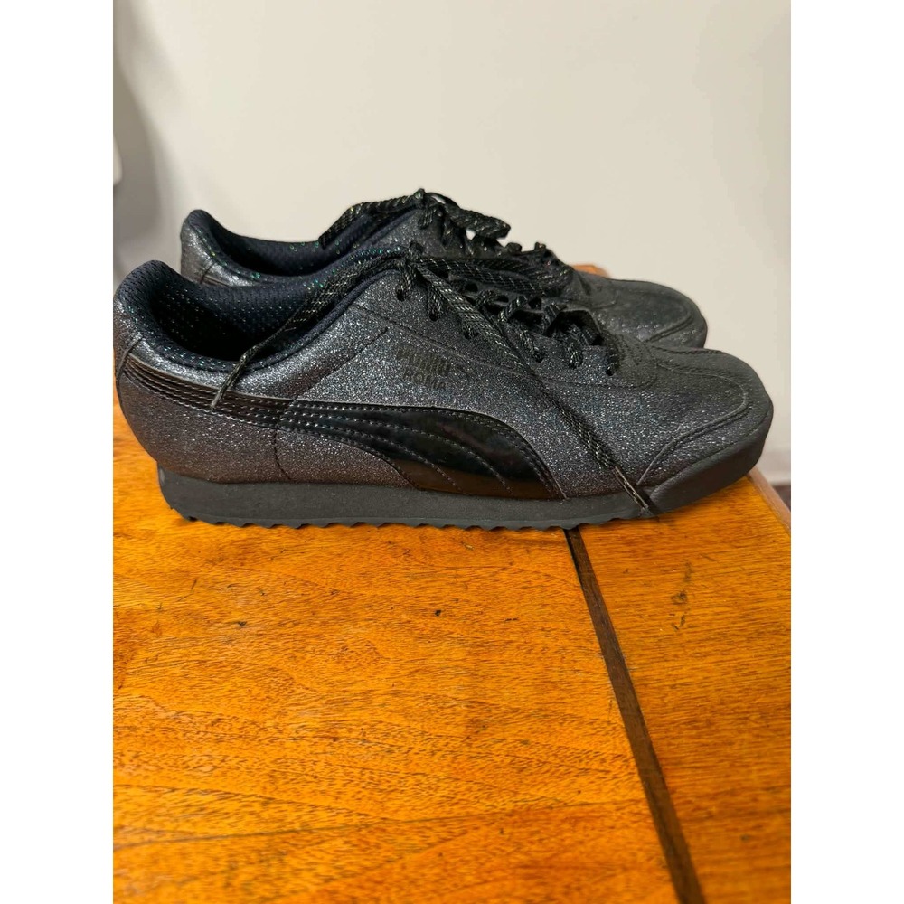 Puma Womens 8.5 Black Roma Glitter Low Top Athletic Sneakers 366902-01